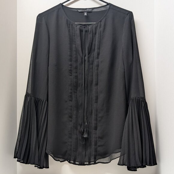 White House Black Market Maggie Pleated Sleeve Blouse in Black - Picture 3 of 14